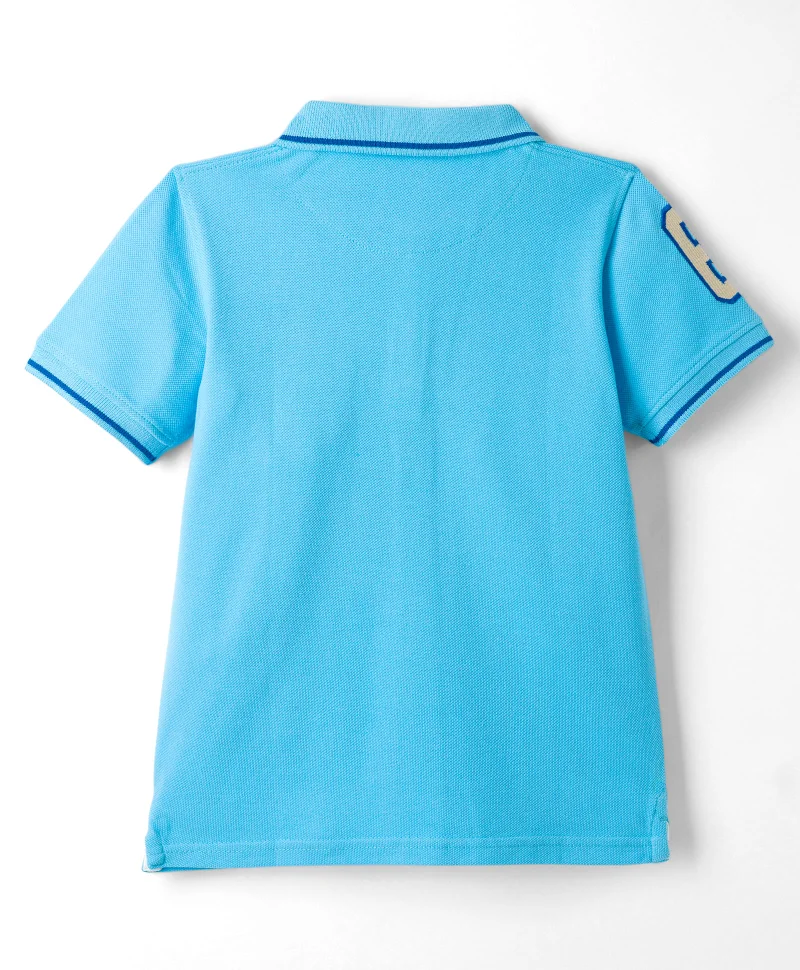Pine Kids Pine Kids Cotton Knit Half Sleeves Polo T-Shirt with Number Embroidery - Light Blue