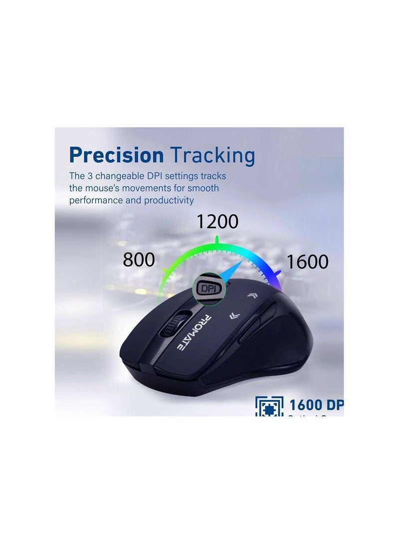 ماوس لاسلكي مريح من Cursor EZGrip 2.4 جيجا هرتز 10 متر نطاق عمل 2405-2475 ميجا هرتز 1600 نقطة في البوصة أسود عالي الدقة ضمان لمدة عامين PR0MATE - Image 4