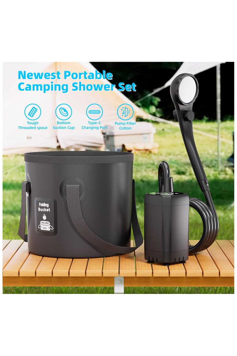 Portable Camping Shower, 6000mAh Rechargeable Shower Pump, LED Display Spray Gun & 20 L Foldable Bucket, Outdoor Shower for Outdoor Camping Hiking,Beach, Travel, Pet Bath, Car Washing, Surf & Boat Cleaning - Image 5
