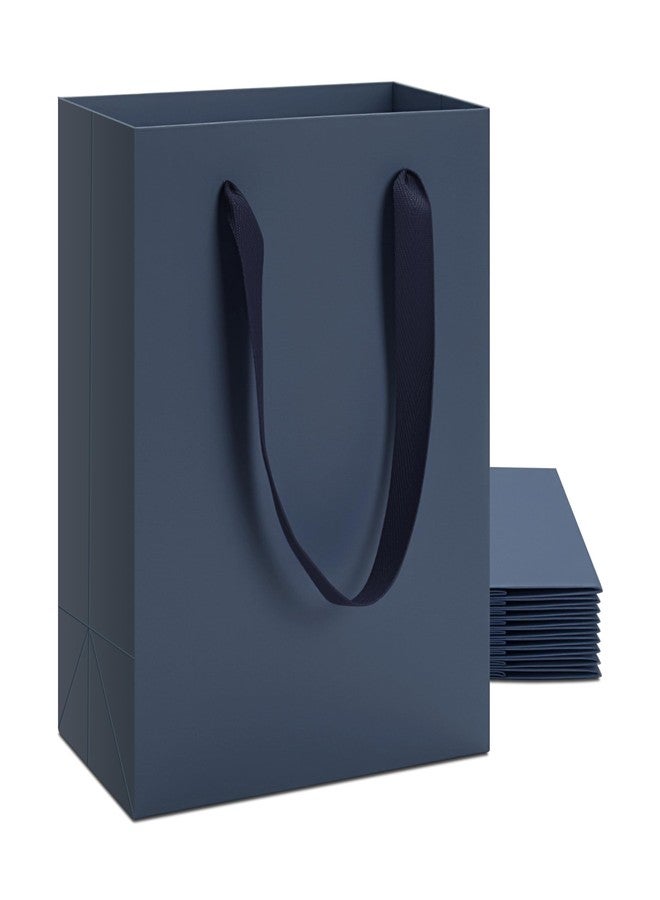 YACEYACE Blue Gift Bags Bulk, 10Pcs 8"x10" Navy Blue Gift Bags with Ribbon Handles, Thick Kraft Paper Bag, Boutique Bag for Party, Merchandise,Retail - Image 1