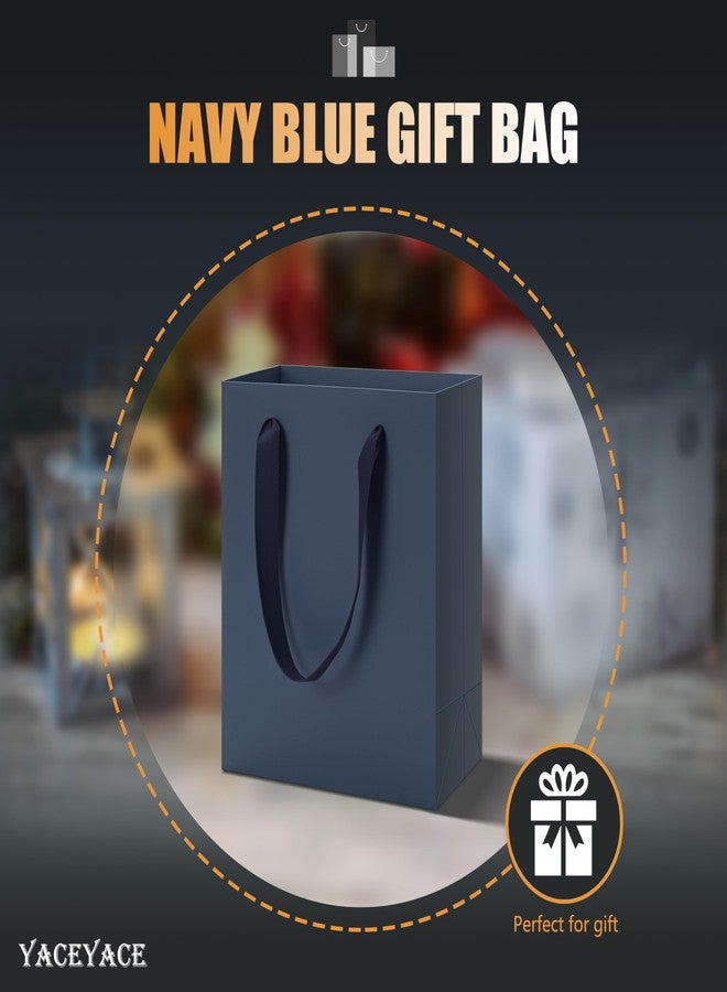 YACEYACE Blue Gift Bags Bulk, 10Pcs 8"x10" Navy Blue Gift Bags with Ribbon Handles, Thick Kraft Paper Bag, Boutique Bag for Party, Merchandise,Retail - Image 2
