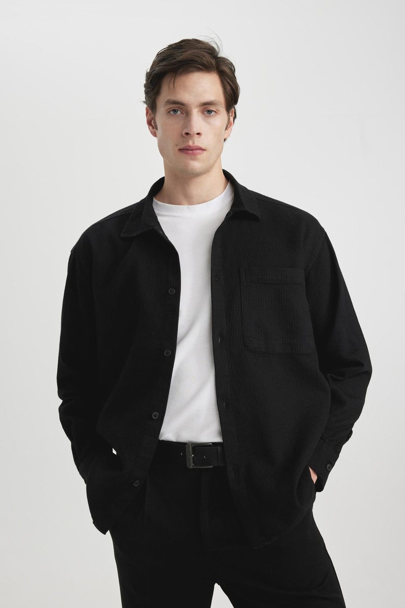 DeFacto Man Oversize Fit Polo Collar Cotton Shirt  - Image 5