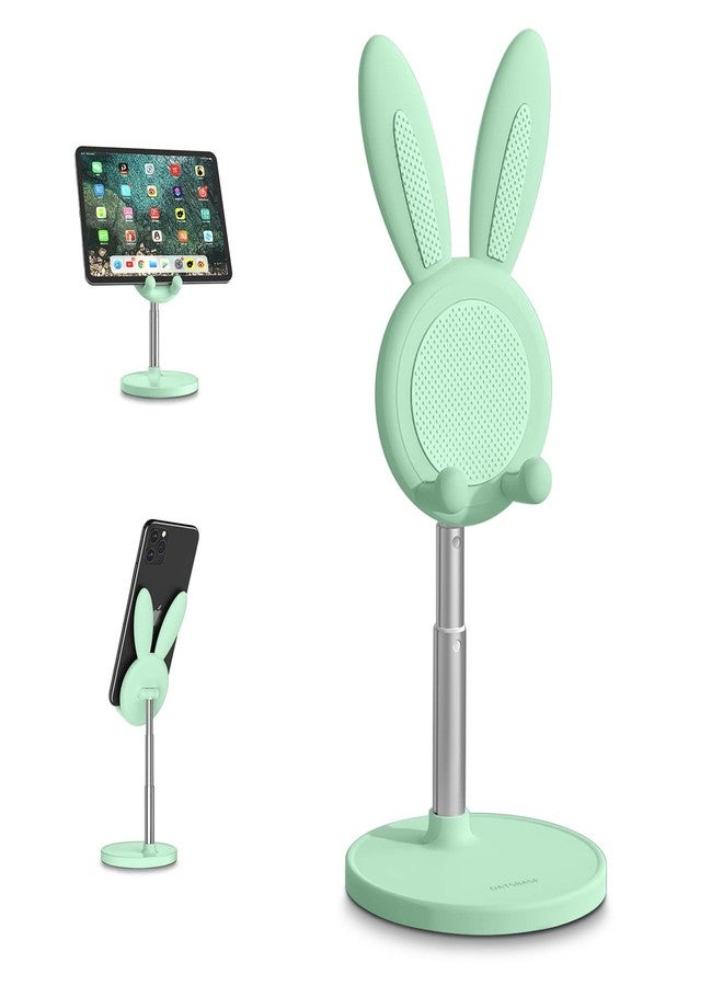 nediea Cell Phone Stand,Angle Height Adjustable Cell Phone Stand for Desk,Cute Rabbit Phone Holder Stand for Desk, Compatible with All Mobile Phones, Tablets(4-10in) (Green) - Image 1