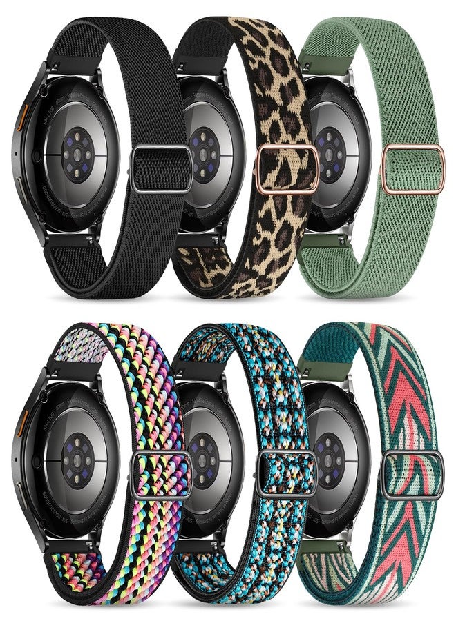 BandRain Stretchy Bands Compatible with Samsung Galaxy Watch 7 6 4 5 Band 40mm 44mm/Watch 6 4 Classic 47mm 43mm 42mm 46mm/5 Pro/FE/Active 2, 6 Pack 20mm Nylon Sport Strap for Galaxy Watch 7 Band Women Men - Image 1