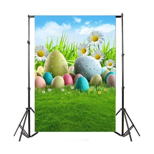 AOFOTO 5x7ft Easter Photo Backdrop Colorful Eggs Easter Props Spring Meadow Flowers Clouds Photography Background for Newborn Girl Boy Kid Birthday Party Decor Banner Baby Shower Portrait Photoshoot - Image 2