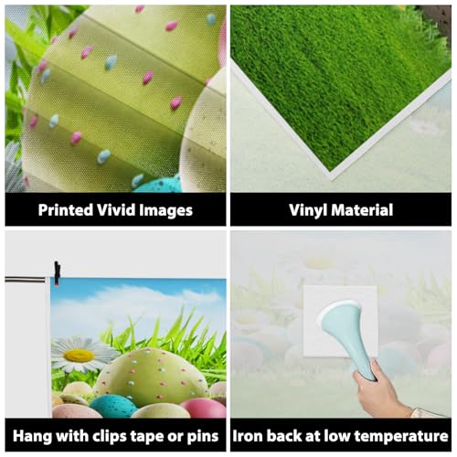 AOFOTO 5x7ft Easter Photo Backdrop Colorful Eggs Easter Props Spring Meadow Flowers Clouds Photography Background for Newborn Girl Boy Kid Birthday Party Decor Banner Baby Shower Portrait Photoshoot - Image 4