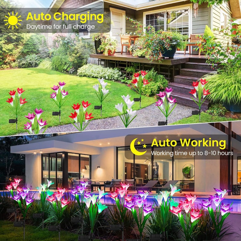 KOOPER Outdoor Solar Lights, 4 Pack Solar Garden Light with Bigger Lily Flowers, Waterproof 7 Color Changing Solar Lights Outdoor - Bigger Panel for Patio Yard Garden Decoration, Gift for Mom - Image 5