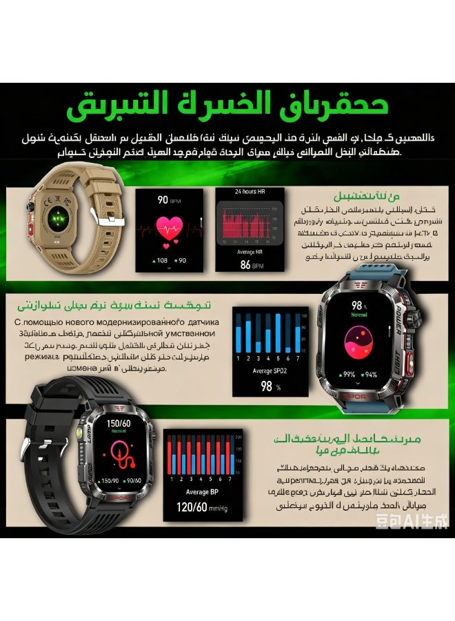 ساعة ذكية للرجال، 2.01 بوصة AMOLED، متتبع لياقة بدنية مع مكالمات بلوتوث، مراقب معدل ضربات القلب، مصباح يدوي، ليزر، بوصلة، متوافقة مع iOS وأندرويد - Image 4