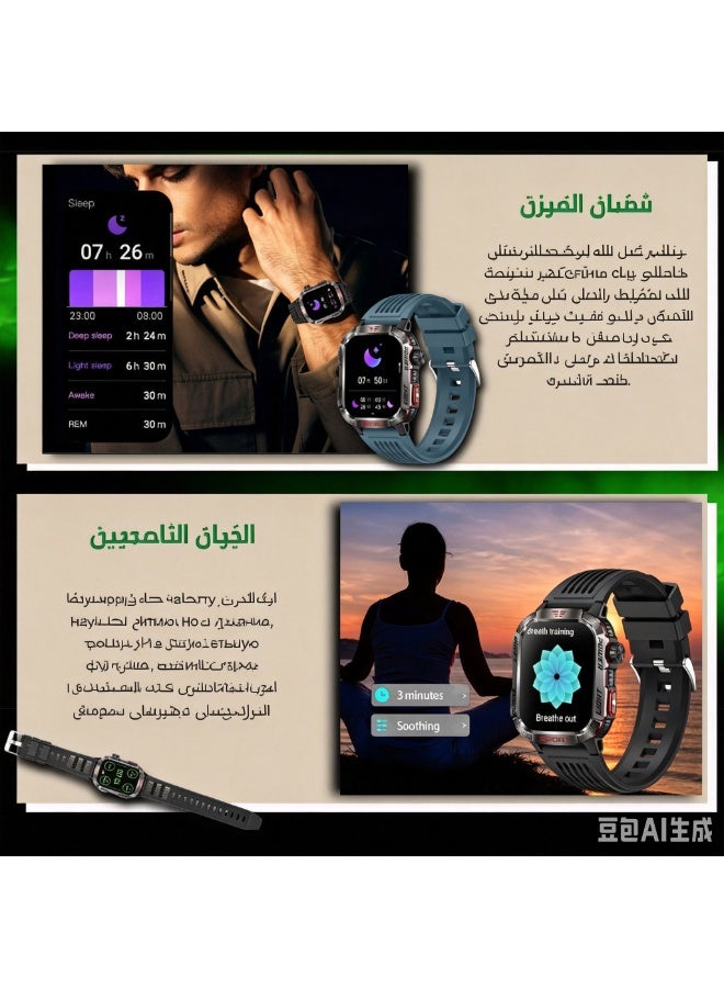 ساعة ذكية للرجال، 2.01 بوصة AMOLED، متتبع لياقة بدنية مع مكالمات بلوتوث، مراقب معدل ضربات القلب، مصباح يدوي، ليزر، بوصلة، متوافقة مع iOS وأندرويد - Image 5