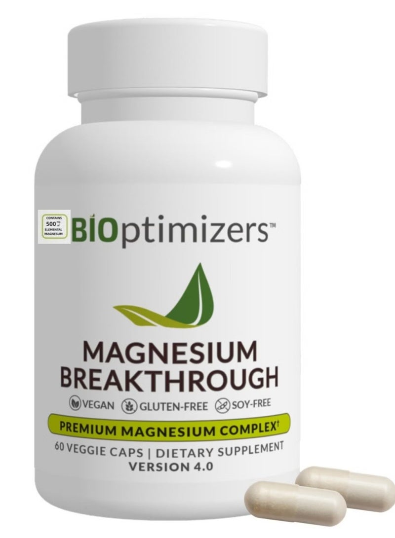 BIOptimizers Magnesium Breakthrough Supplement 4.0-7 Forms of Mg: Glycinate, Malate, Citrate, and More - Natural Support for Sleep and Cognitive Function - 60 Capsules- Calming Vitamins Complex - Image 1