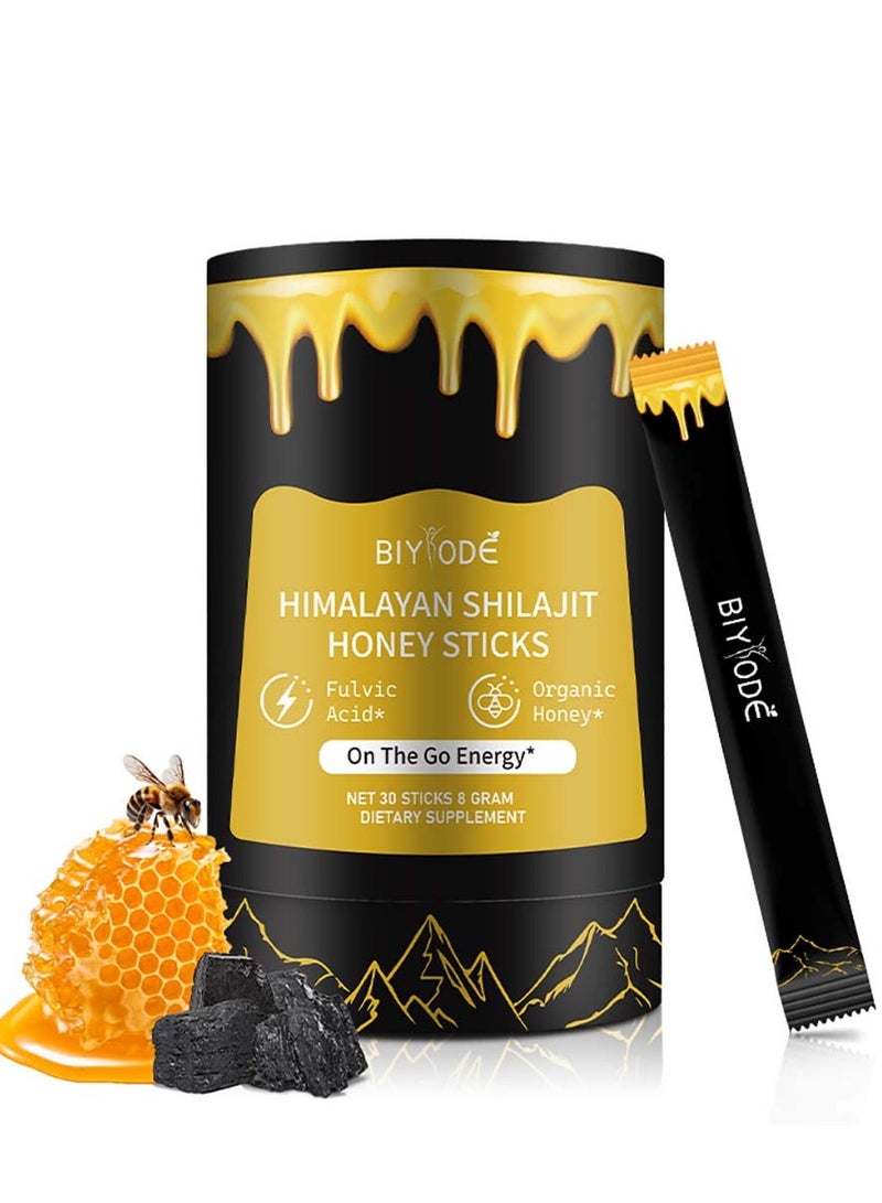 BIYODE Shilajit Honey Sticks, 30 Sticks - Pure Himalayan Resin, Organic Honey & Saffron for Energy Boost, Immune Support & Vitality, SHILAJIT Honey Sticks for Men & Women  - Image 1