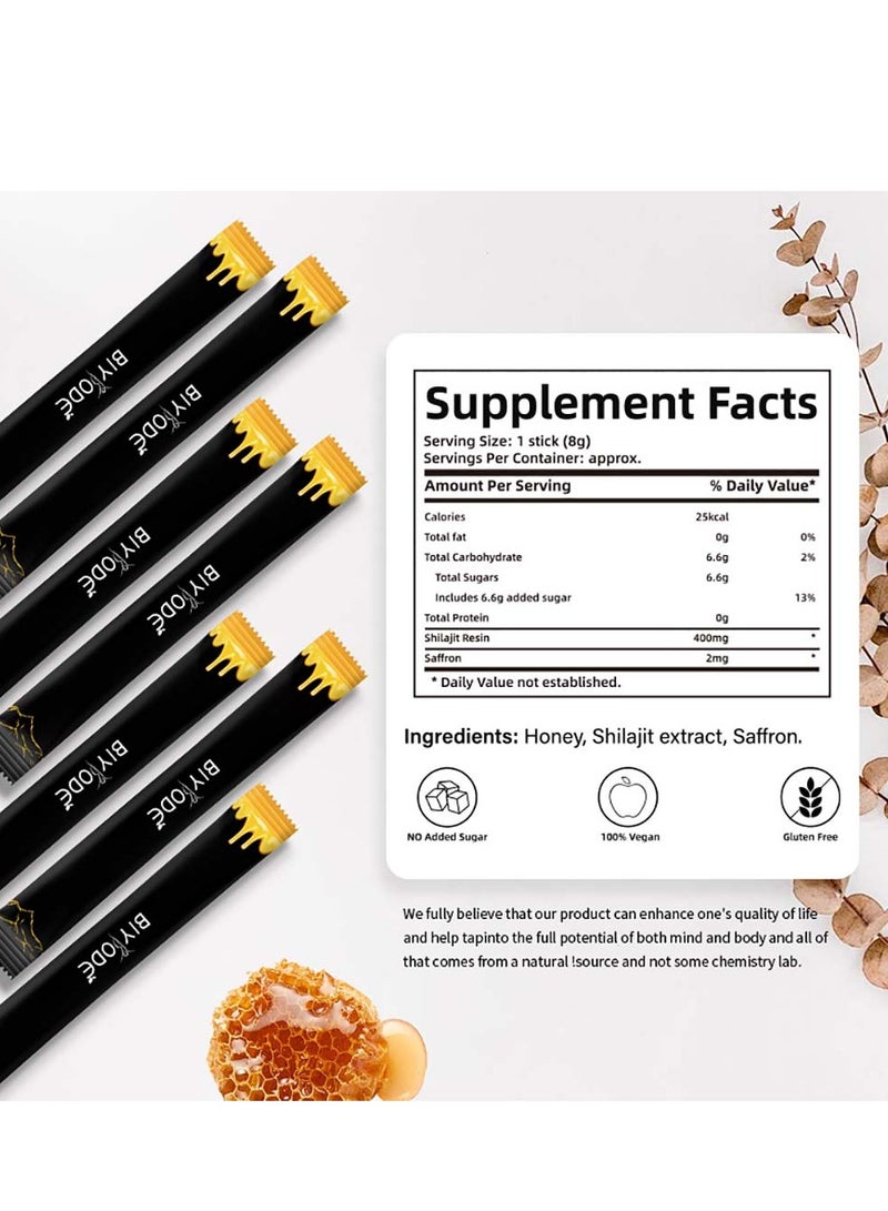 BIYODE Shilajit Honey Sticks, 30 Sticks - Pure Himalayan Resin, Organic Honey & Saffron for Energy Boost, Immune Support & Vitality, SHILAJIT Honey Sticks for Men & Women  - Image 5
