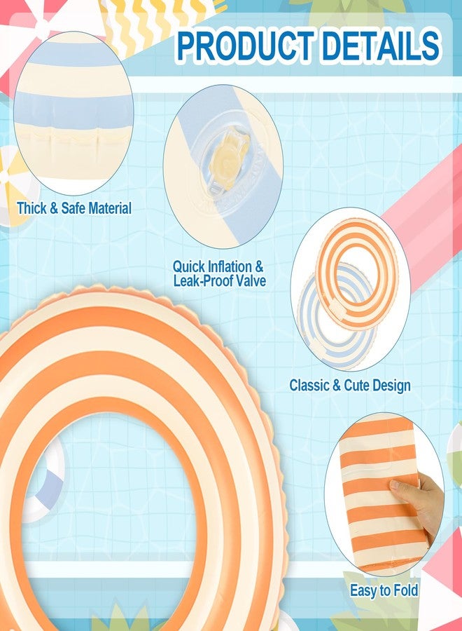 FYSUIMU 6Pcs Striped Inflatable Pool Floats Swim Rings PVC Pool Arm Floaties for Adults Summer Hawaiian Beach Party Decor (Blue, Orange) - Image 3