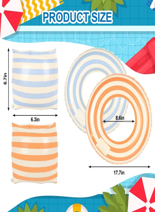 FYSUIMU 6Pcs Striped Inflatable Pool Floats Swim Rings PVC Pool Arm Floaties for Adults Summer Hawaiian Beach Party Decor (Blue, Orange) - Image 2