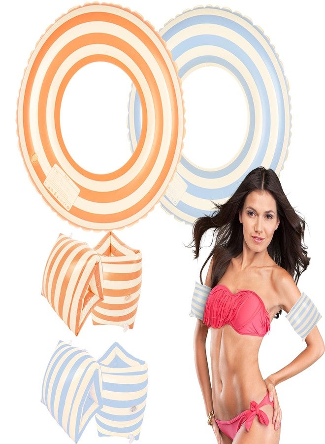 FYSUIMU 6Pcs Striped Inflatable Pool Floats Swim Rings PVC Pool Arm Floaties for Adults Summer Hawaiian Beach Party Decor (Blue, Orange) - Image 1
