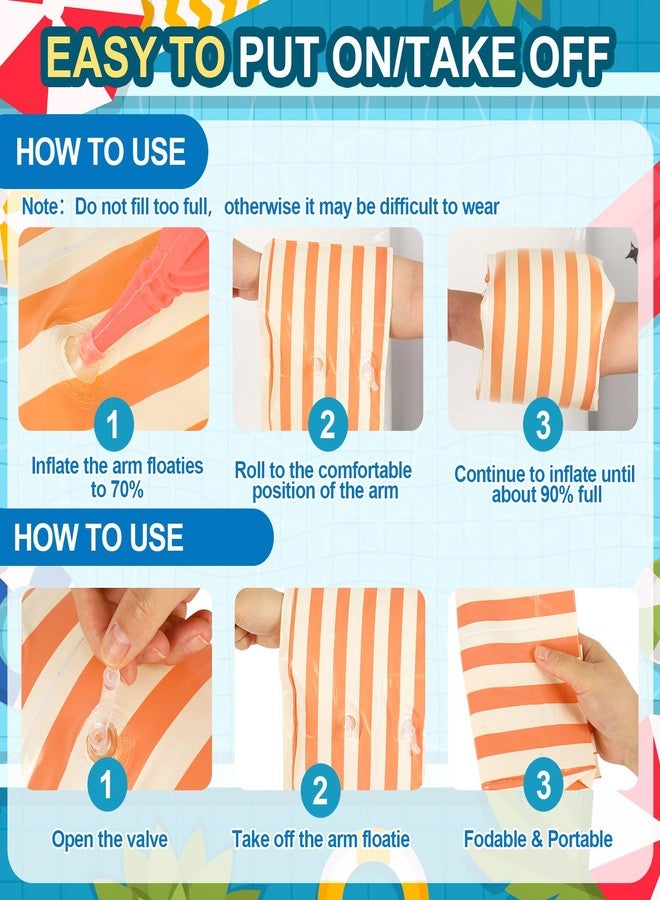 FYSUIMU 6Pcs Striped Inflatable Pool Floats Swim Rings PVC Pool Arm Floaties for Adults Summer Hawaiian Beach Party Decor (Blue, Orange) - Image 4