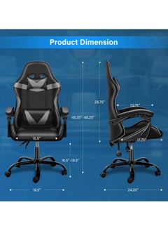 Mahmayi Mahmayi Gaming Chair Ergonomic Video Game Computer Chair, Backrest and Seat Height Adjustable, Swivel Recliner Chair Grey and Black for Office, Gaming Station, Home  - Image 2