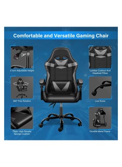Mahmayi Mahmayi Gaming Chair Ergonomic Video Game Computer Chair, Backrest and Seat Height Adjustable, Swivel Recliner Chair Grey and Black for Office, Gaming Station, Home  - Image 4