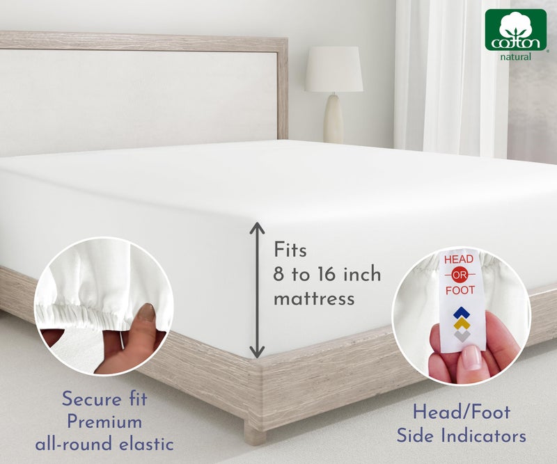 California Design De 2-Pack Fitted Sheet for Queen Size Bed  400 Thread Count 100% Cotton Sateen  Deep Pocket Queen Fitted Sheets That Stay Tight (Ivory)  - Image 3