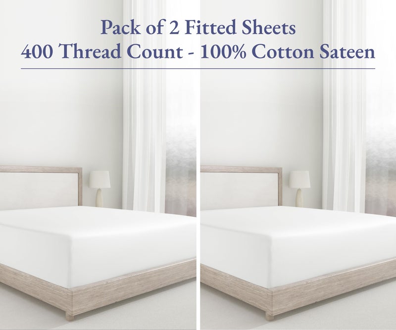 California Design De 2-Pack Fitted Sheet for Queen Size Bed  400 Thread Count 100% Cotton Sateen  Deep Pocket Queen Fitted Sheets That Stay Tight (Ivory)  - Image 2