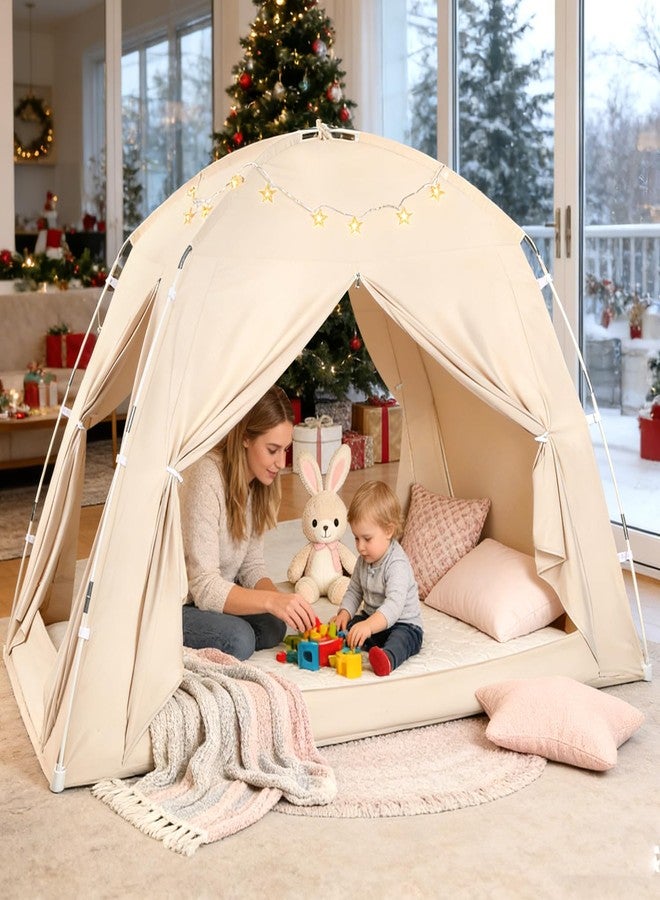 jiangcha Bed Tents for Kids and Adults, Portable 100% Breathable and 85% Blackout Dream Play Tent, 3 Doors Big Privacy Space Sleeping Canopy for Floor or Twin Full Queen Sizes Bed (Beige, Twin-Size) - Image 1