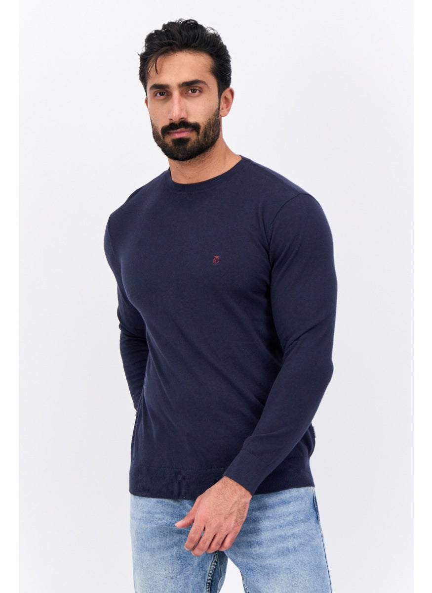 Peter Werth Men Crew Neck Long Sleeves Embroidered Logo Sweatshirt, Navy  - Image 1