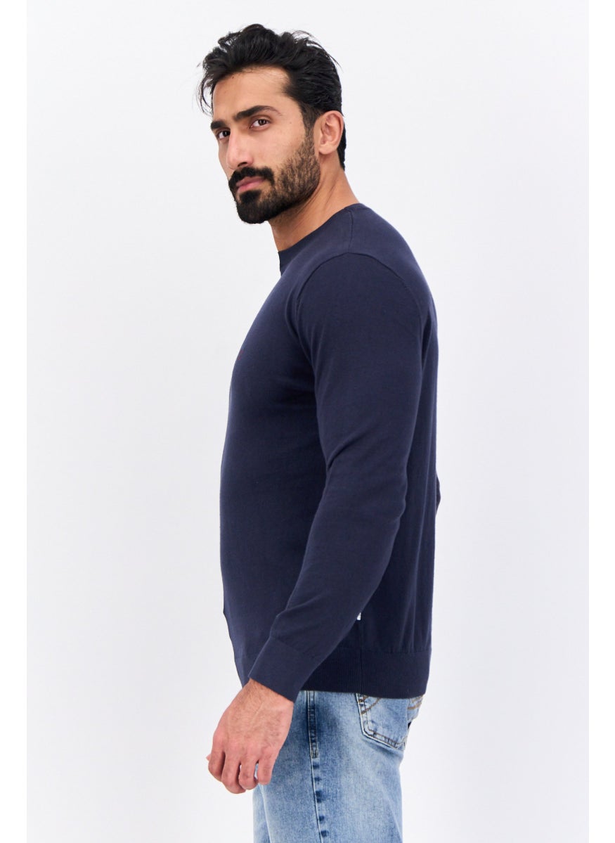 Peter Werth Men Crew Neck Long Sleeves Embroidered Logo Sweatshirt, Navy  - Image 3