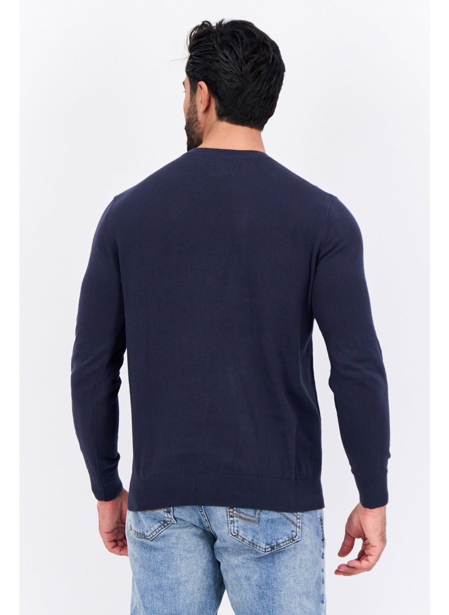 Peter Werth Men Crew Neck Long Sleeves Embroidered Logo Sweatshirt, Navy  - Image 2