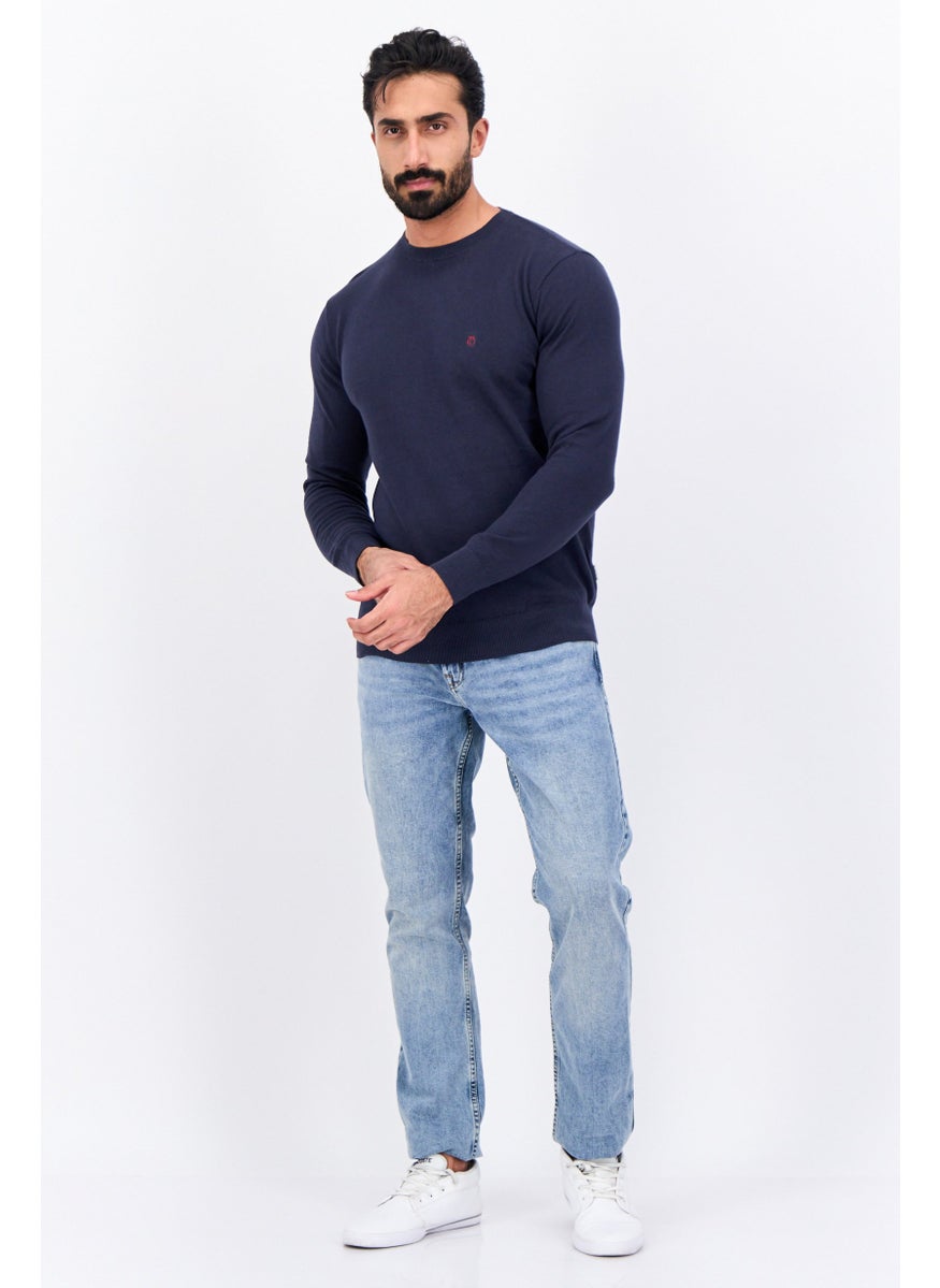 Peter Werth Men Crew Neck Long Sleeves Embroidered Logo Sweatshirt, Navy  - Image 4