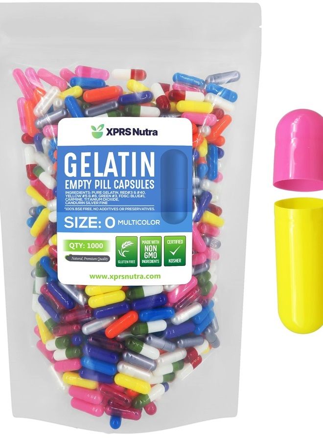 XPRS Nutra Size 0 Empty Capsules - 1000 Count Empty Gelatin Capsules - Empty Pill Capsules - DIY Capsule Filling - Pure Bovine Pill Capsules Empty Gel Caps (Multi Color) - Image 1