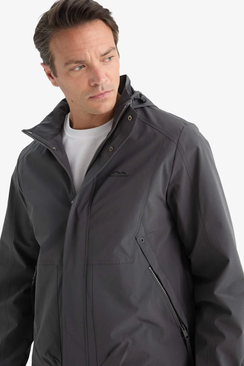 Defacto Waterproof Regular Fit Hooded Printed Waterproof Jacket