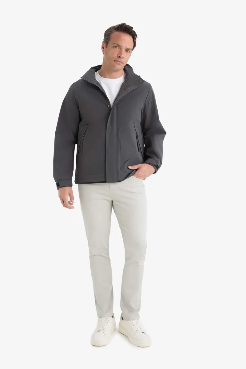Defacto Waterproof Regular Fit Hooded Printed Waterproof Jacket