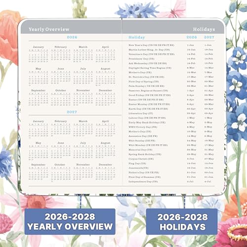 Planrage 2026-2028 Pocket Calendar - Pocket Planner from Jan. 2026 to Dec. 2028, 3 Year Clendar Monthly Planner 2026-2028, 6.3" x 3.7", 60 Note Pages, Pen Holder, Pockets - Flowers - Image 4
