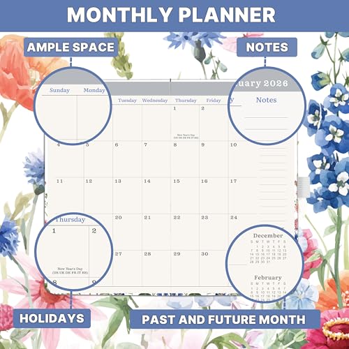 Planrage 2026-2028 Pocket Calendar - Pocket Planner from Jan. 2026 to Dec. 2028, 3 Year Clendar Monthly Planner 2026-2028, 6.3" x 3.7", 60 Note Pages, Pen Holder, Pockets - Flowers - Image 3