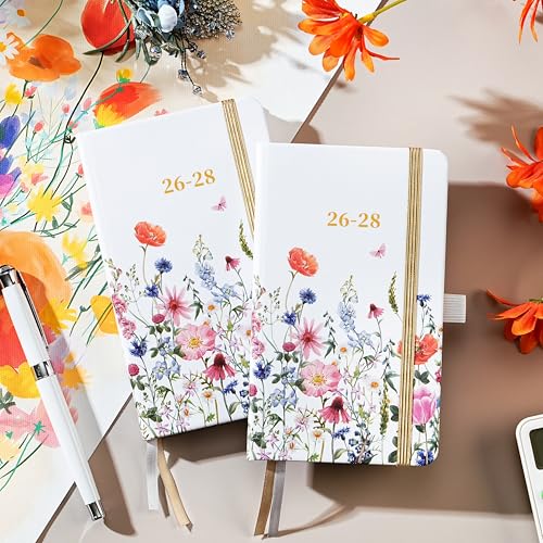 Planrage 2026-2028 Pocket Calendar - Pocket Planner from Jan. 2026 to Dec. 2028, 3 Year Clendar Monthly Planner 2026-2028, 6.3" x 3.7", 60 Note Pages, Pen Holder, Pockets - Flowers - Image 2