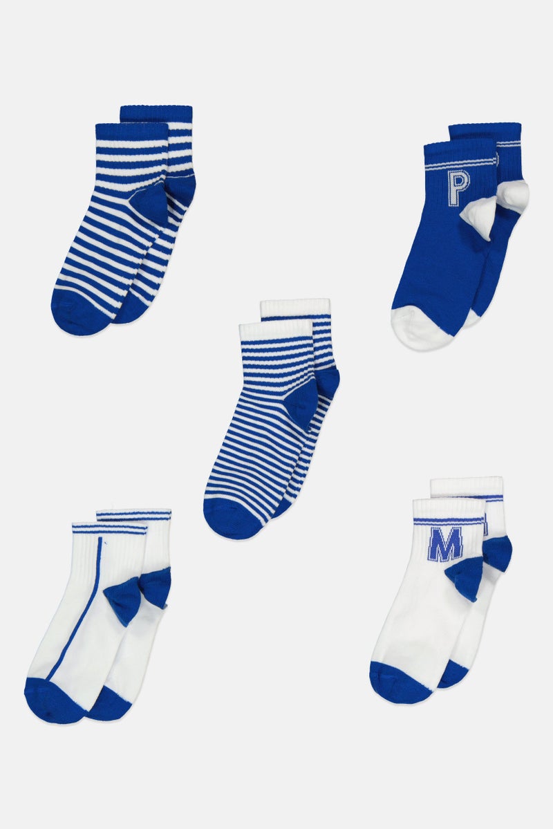 RBX Kids Boy 5 Pairs Striped Non Terry Quarter Socks, Multicolor - Image 1