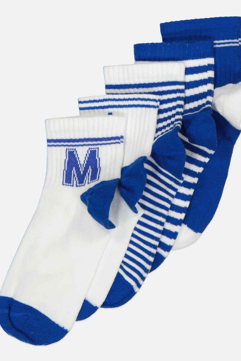 RBX Kids Boy 5 Pairs Striped Non Terry Quarter Socks, Multicolor - Image 2