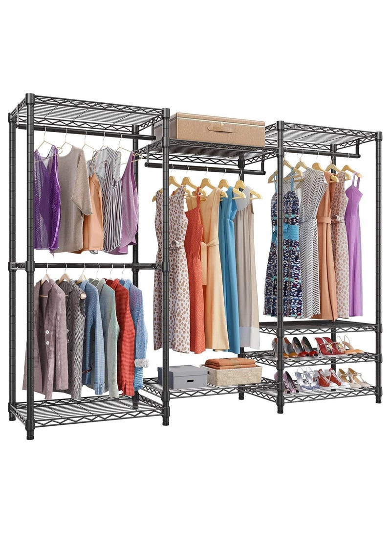 Garment Rack, Heavy Duty Metal Clothes Rack with 8 Adjustable Shelves and 4 Hanging Rods, Freestanding Large Capacity Clothing Rack Closet Wardrobe Rack for Bedroom (175x40x194cm)