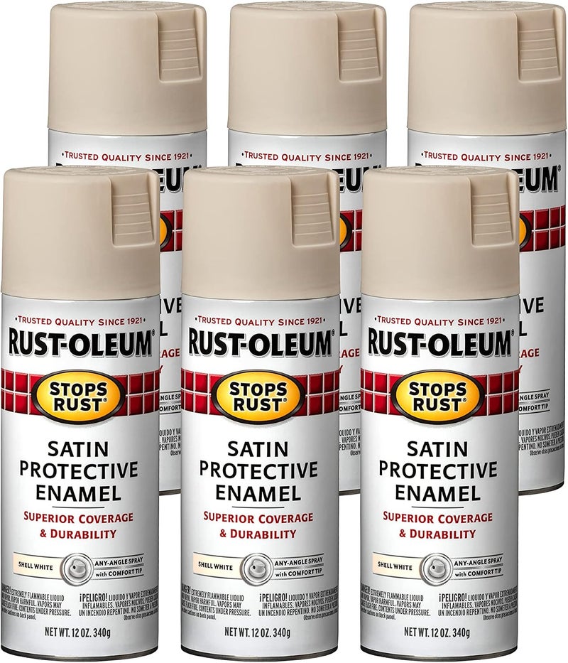 RUST-OLEUM 7793830-6PK Stops Rust Spray Paint, 12 oz, Satin Shell White, 6 Pack - Image 1