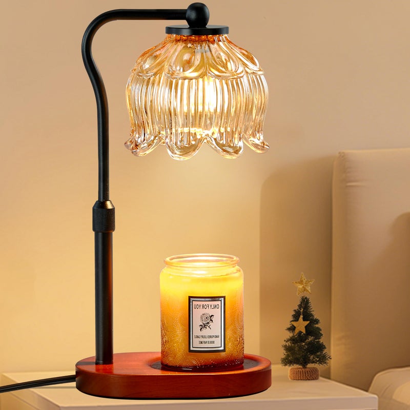 CASTLELIFE Candle Warmer Lamp with Timer & Stepless Dimming, Height Adjustable Electric Wax Warmer for Jar Candles, Flower Wax Melter with Wood Base, Gifts for Women Home Decor, Walnut Wood - Image 1