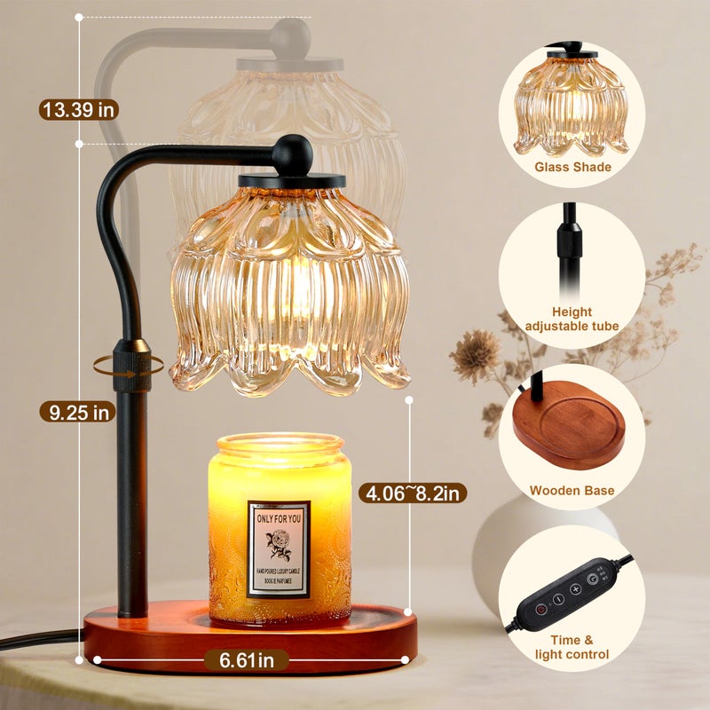 CASTLELIFE Candle Warmer Lamp with Timer & Stepless Dimming, Height Adjustable Electric Wax Warmer for Jar Candles, Flower Wax Melter with Wood Base, Gifts for Women Home Decor, Walnut Wood - Image 2
