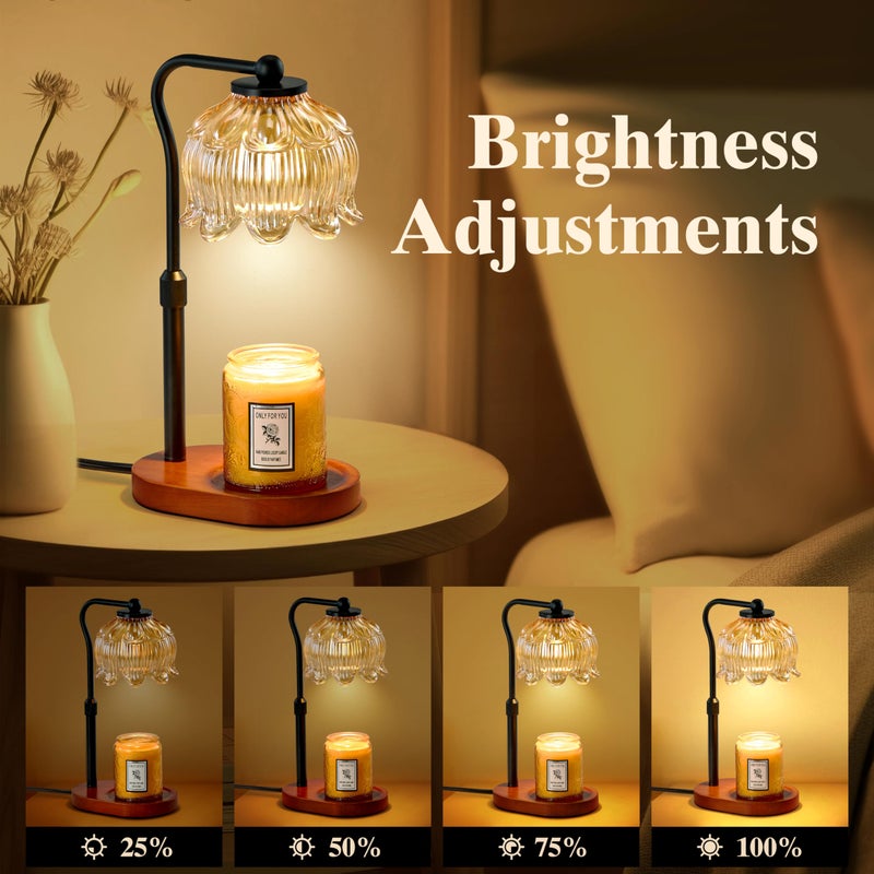 CASTLELIFE Candle Warmer Lamp with Timer & Stepless Dimming, Height Adjustable Electric Wax Warmer for Jar Candles, Flower Wax Melter with Wood Base, Gifts for Women Home Decor, Walnut Wood - Image 3