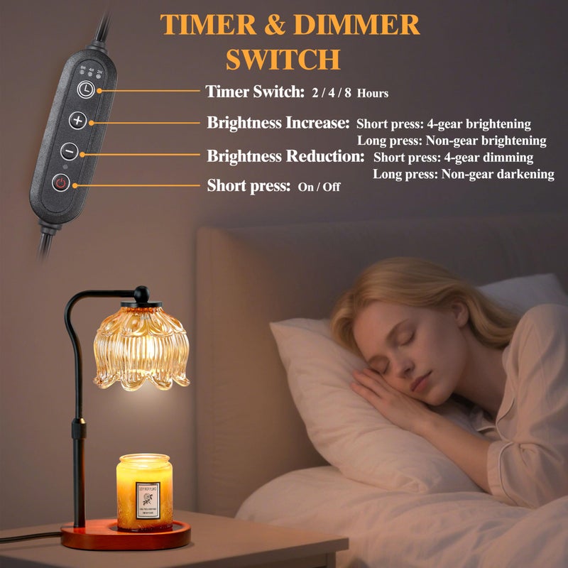 CASTLELIFE Candle Warmer Lamp with Timer & Stepless Dimming, Height Adjustable Electric Wax Warmer for Jar Candles, Flower Wax Melter with Wood Base, Gifts for Women Home Decor, Walnut Wood - Image 5