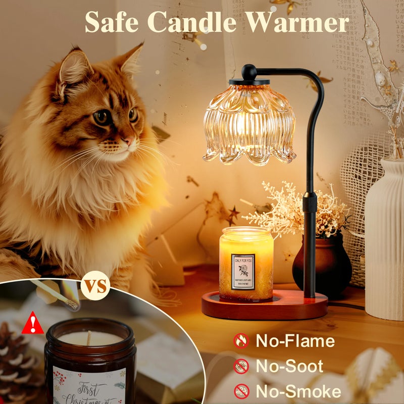 CASTLELIFE Candle Warmer Lamp with Timer & Stepless Dimming, Height Adjustable Electric Wax Warmer for Jar Candles, Flower Wax Melter with Wood Base, Gifts for Women Home Decor, Walnut Wood - Image 4