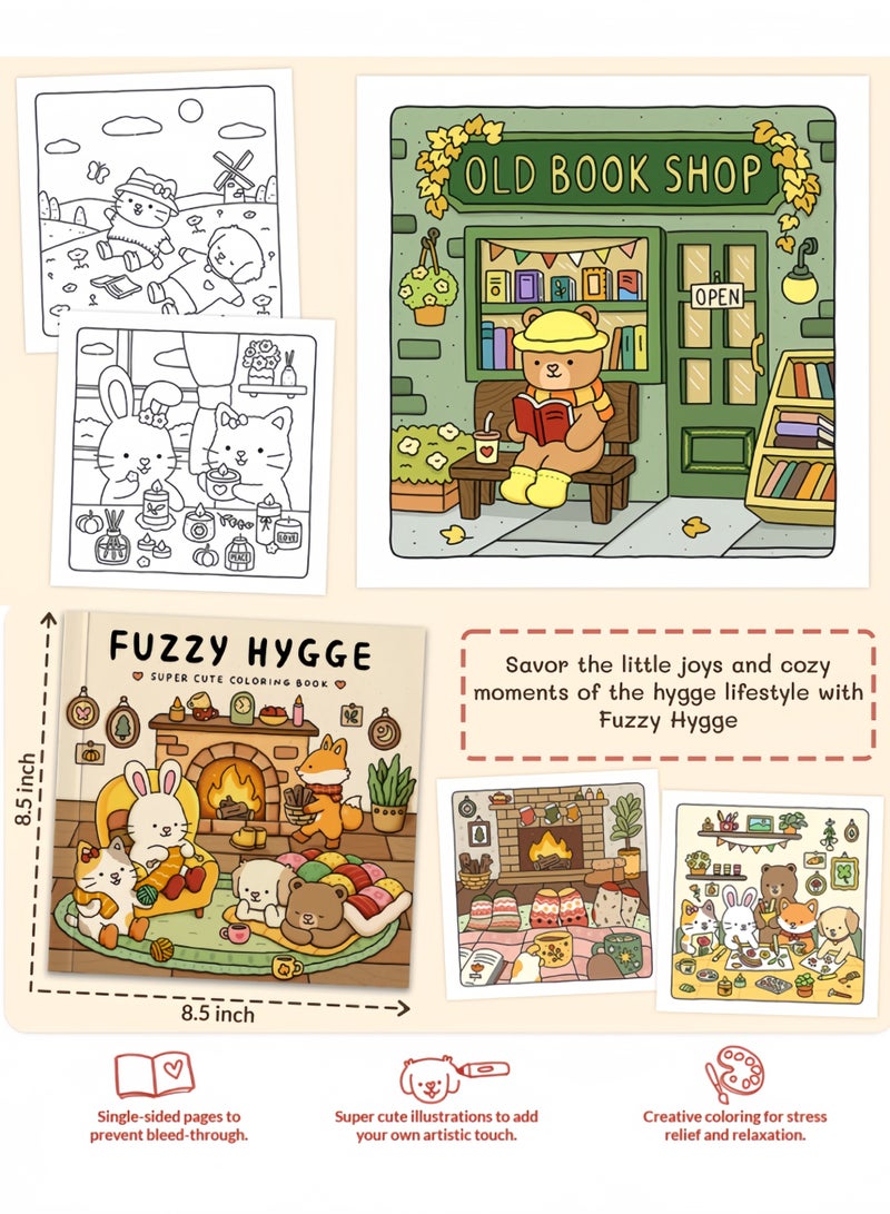 Fuzzy Hygge: Cute and Cozy Coloring Book for Adults & Teens Featuring Adorable Animal Characters for Stress Relief - Image 2