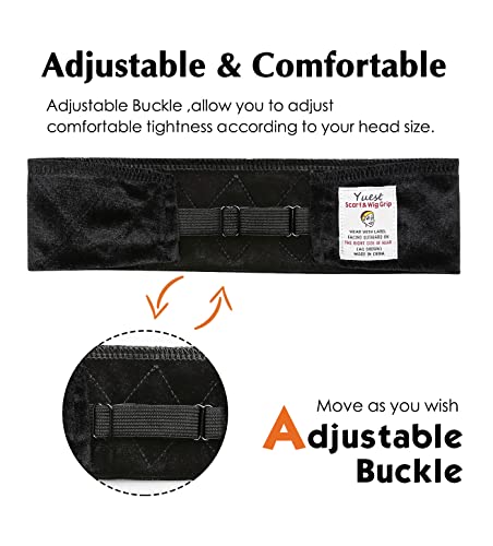 Yuest Velvet NonSlip Wig Grip Headband for Keeping Womens Lace Front Wigs Secured Adjustable 2 Pack Black - Image 5