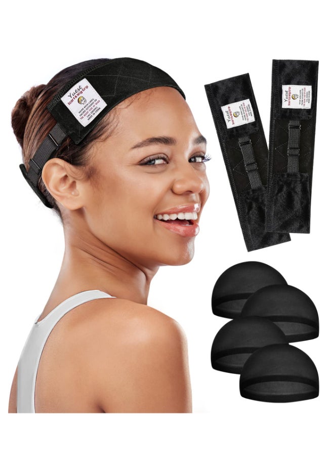 Yuest Velvet NonSlip Wig Grip Headband for Keeping Womens Lace Front Wigs Secured Adjustable 2 Pack Black - Image 3