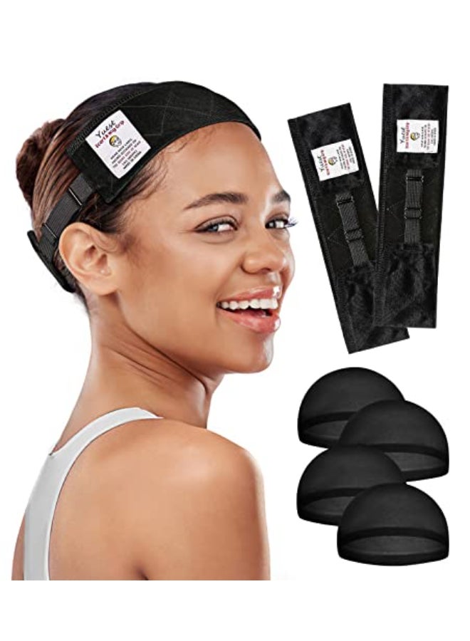 Yuest Velvet NonSlip Wig Grip Headband for Keeping Womens Lace Front Wigs Secured Adjustable 2 Pack Black - Image 1