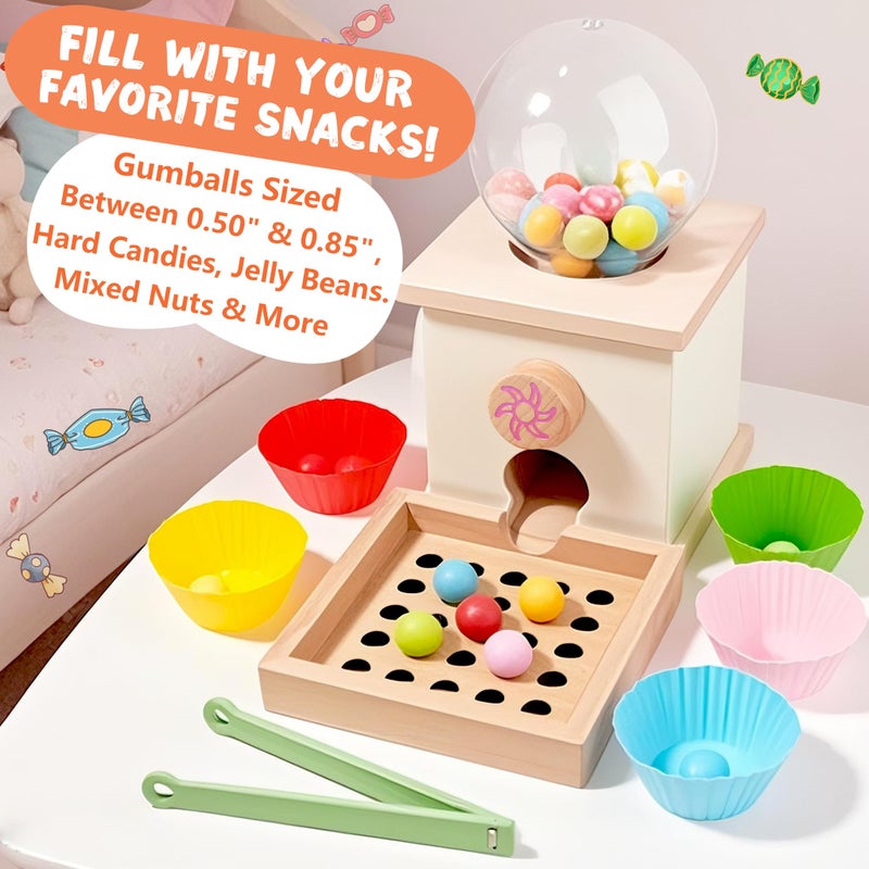 Qimumku 9.6"" Wooden Gumball Machine Counting Montessori Toys For 3 4 5 Years Old Boys Girls  Toddler Preschool Learning Activities Toy For Kids Ages 4-8  Birthday Gifts Sensory Toys - Image 3