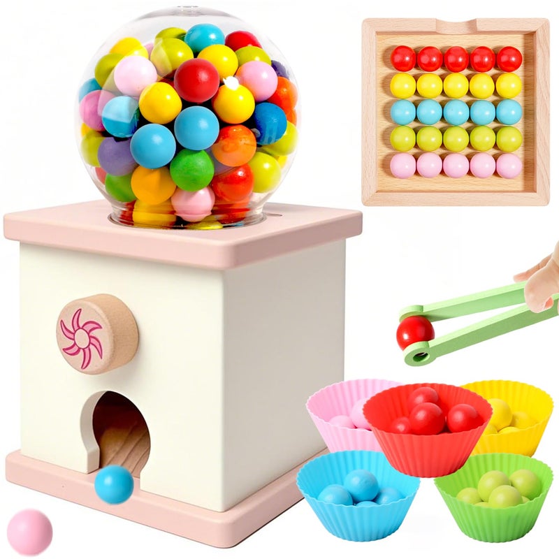 Qimumku 9.6"" Wooden Gumball Machine Counting Montessori Toys For 3 4 5 Years Old Boys Girls  Toddler Preschool Learning Activities Toy For Kids Ages 4-8  Birthday Gifts Sensory Toys - Image 1